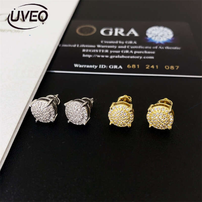 Iced Out Gold 925 Jewelry Sterling Silver VVS Earrings Hoops Hiphop Pass Dias Tester Round Cut Women Couple Gift