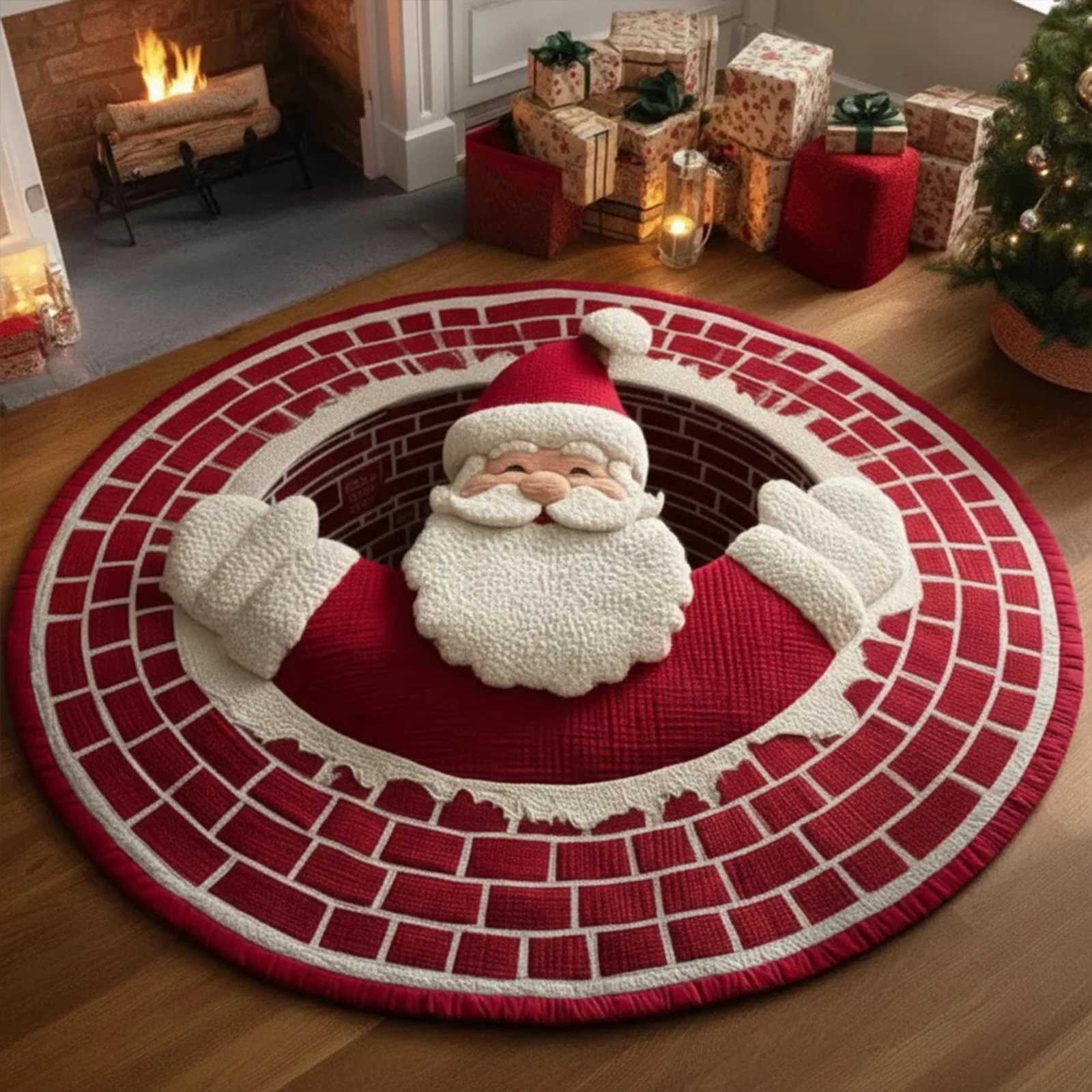 40cm Christmas Snowman Round Rug Doormat 3D Red Hat Circular Rug Anti Fouling Anti Slip Rug Retro Perfect Choice for Holiday HomM251117