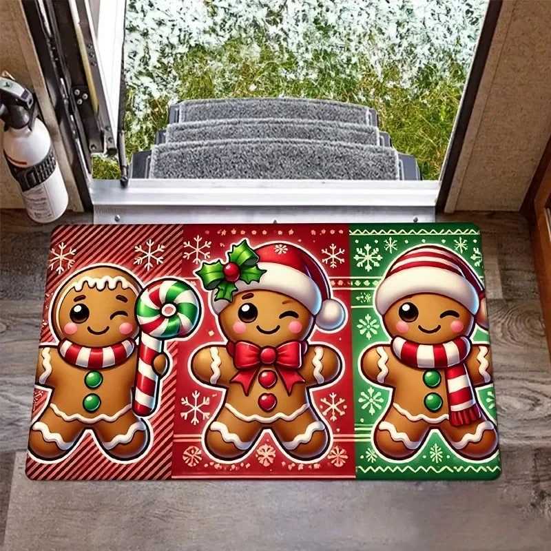 VIKAMA Christmas Gingerbread Doormat Non-Slip Entrance Doormat Carpet Living Room Sofa Carpet Bathroom Floor Carpet Home DecoratM251117