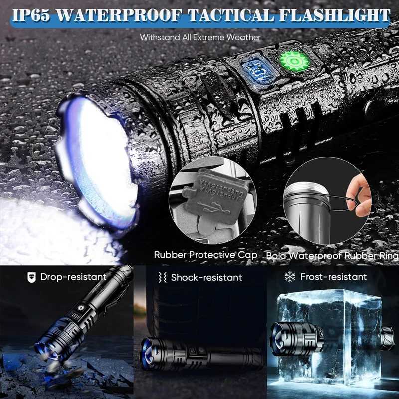 High Power LED Flashlight Type-C USB Rechargeable Long Range Tactical Torch Strong Light Lamp Outdoor Ultra Powerful Flash Light M251117