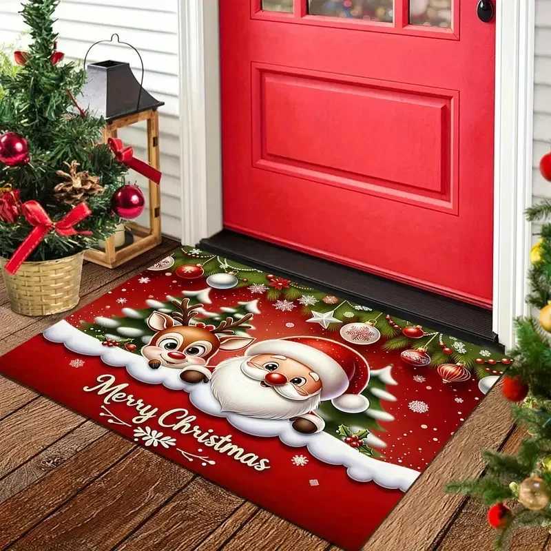 VIKAMA 1PC Santa and Elk Pattern Doormat for Home Holiday Decor Christmas Home Decor Mat Entrance Welcome Doormat Home RugM251117