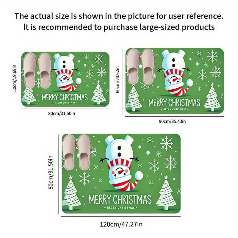 Flannel Thickness Mat - 1pc Door Mat Winter Christmas Snowman Skid Resistant Mat Comfortable Floor Mat Merry ChristmM251117