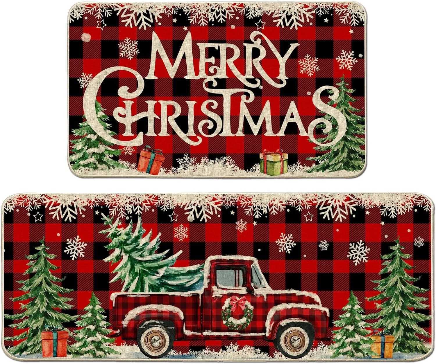 VIKAMA2PCS Christmas Kitchen Mat Crystal Velvet Long Strip Foot Mat Resistant To Dirt And Wear Festive Decor Mat Home DecorM251117