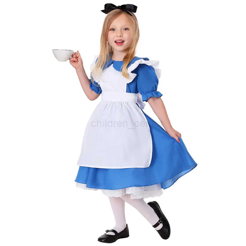 Disney Children Girl Blue Alice In Wonderland Halloween Costume For Kids Party Lolita Maid Dress Cosplay Alice Wonderland Costume Girls W20250417