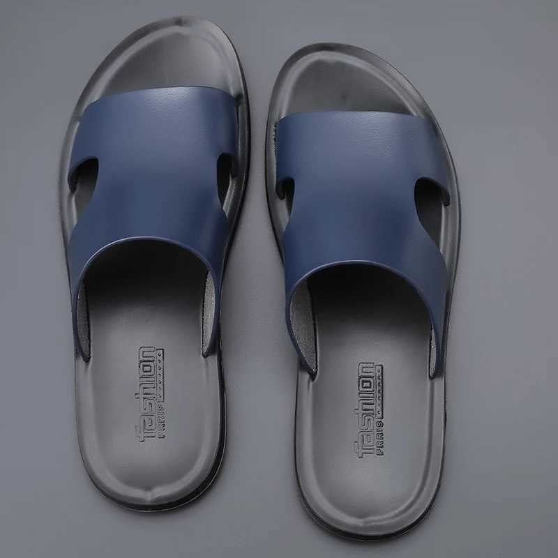 Yomior New Fashion Casual Mens Shoes Apartment Summer Slide Outdoor Sandals Beach Work Slide Soft Leather Flip Shoes Designer Y250417