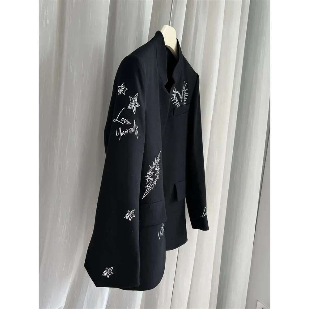 Strass Rhie Blazer Women Open Front Notched Collar Long Sleeve Decorative Pocket Flaps High Quality Blazer Jacket Female