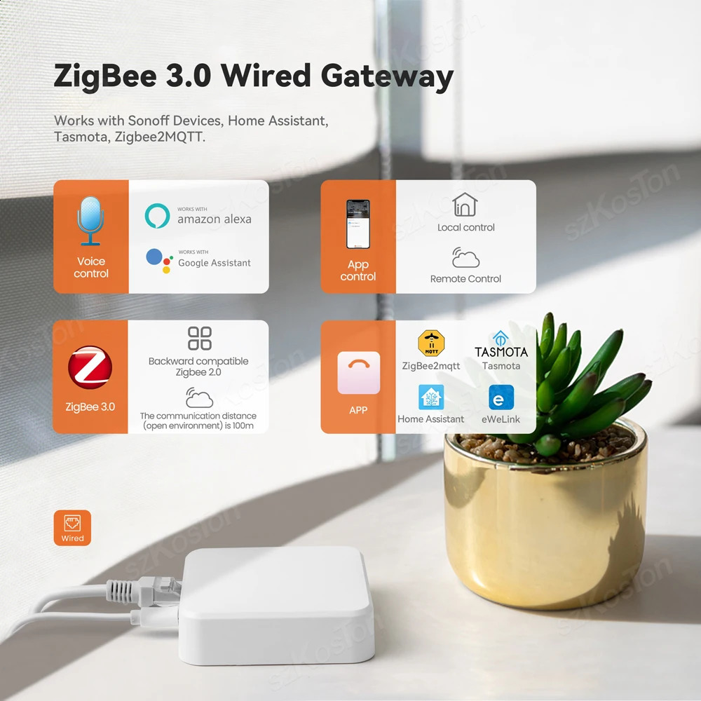 ZigBee 3.0 Smart Hub eWeLink APP Smart Home Automation Ethernet Bridge Works with Tasmota Zigbee2MQTT Home Assistant 250417