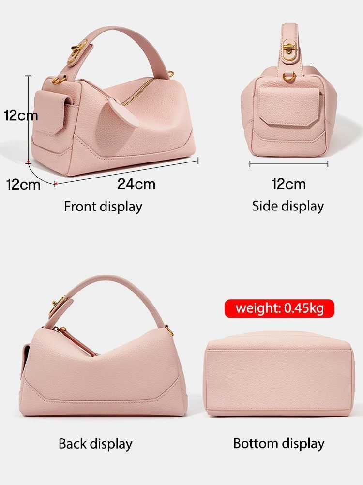 Women Genuine Leather Pillow Bag High Quality Metal Hardware Top Handle Ladies Handbag Small Boston Tassel For Girls Grey PinkW251115