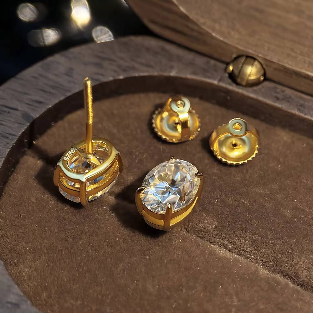 Classic 925 Sterling Silver 68mm Oval Cut VVVS Moissanite Stud Earrings for Men and Women Daily Wear Jewelry