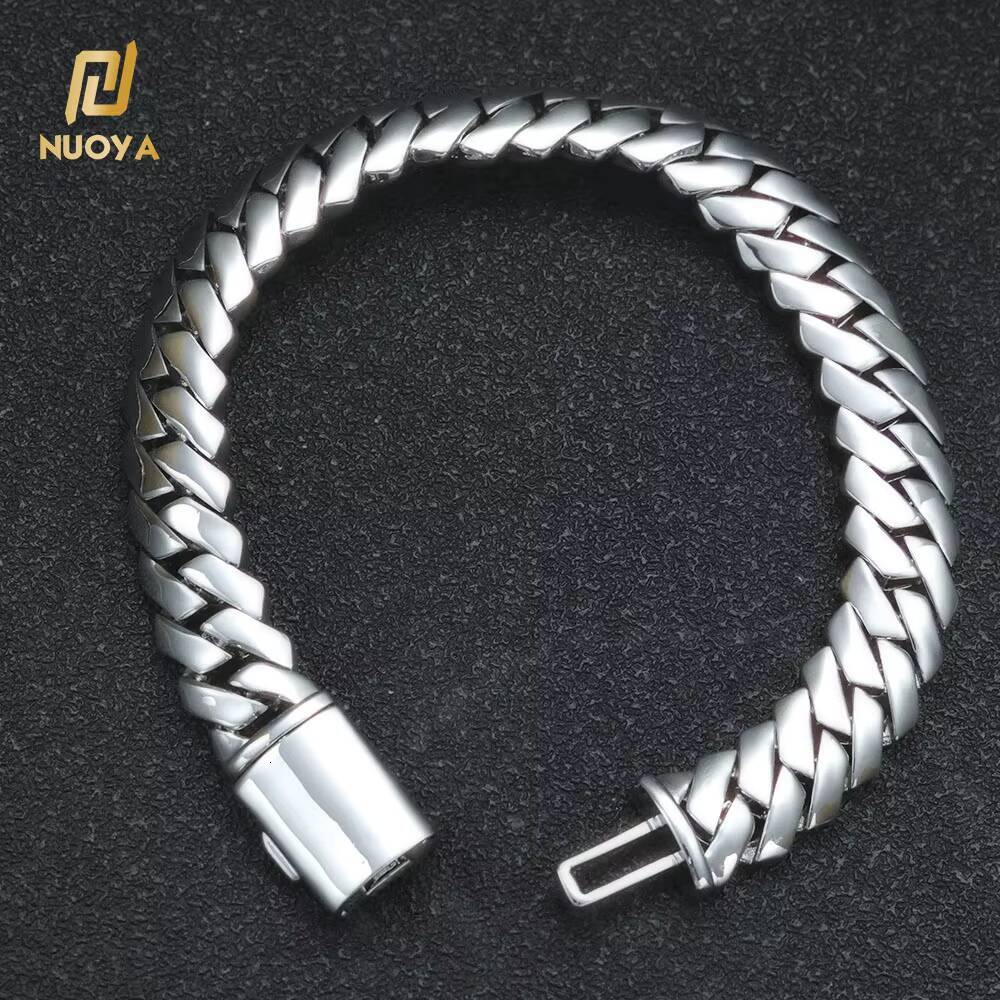 NUOYA 12mm Miami Cuban Link Chain 18K Gold Plated Brass Hip Hop Jewelry Custom Rapper Mens Bracelet Gift