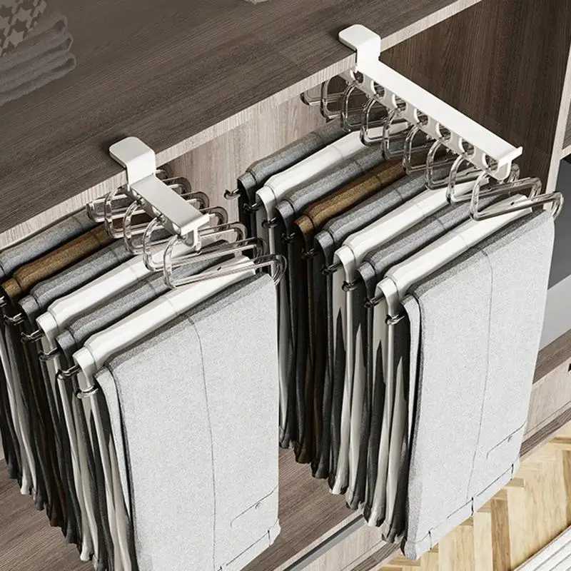 Retractable Wardrobe Rail Clothes Hanger Towel Coat Rack Closet Cabinet Storage Organizer Pull Out Hanging Wardrobe Rail Rod C251117