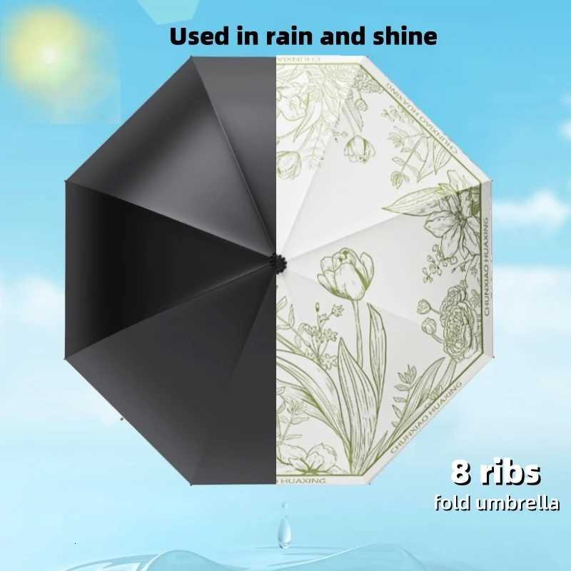 UPF50 Sun Umbrella Romantic Flower Language UV Protection Women Umbrella Vinyl Coating Rain Parasol Sun Shade Folding Umbrellas C251117