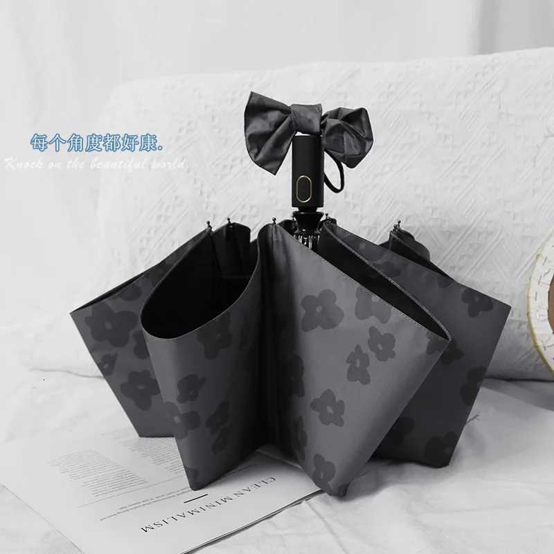 INS Abstinence Style Black Small Floral Automatic Umbrella Women Outdoor Shopping Sunny Folding Umbrella UV-Protection Umbrella C251117