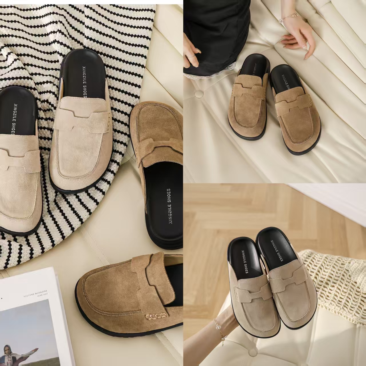 Slippers Leather Uncle Boken Shoes Women's Bag Head Half Slippers 2025 New Spring/Summer Outdoor Soft soled Thick soled Lazy Shoes