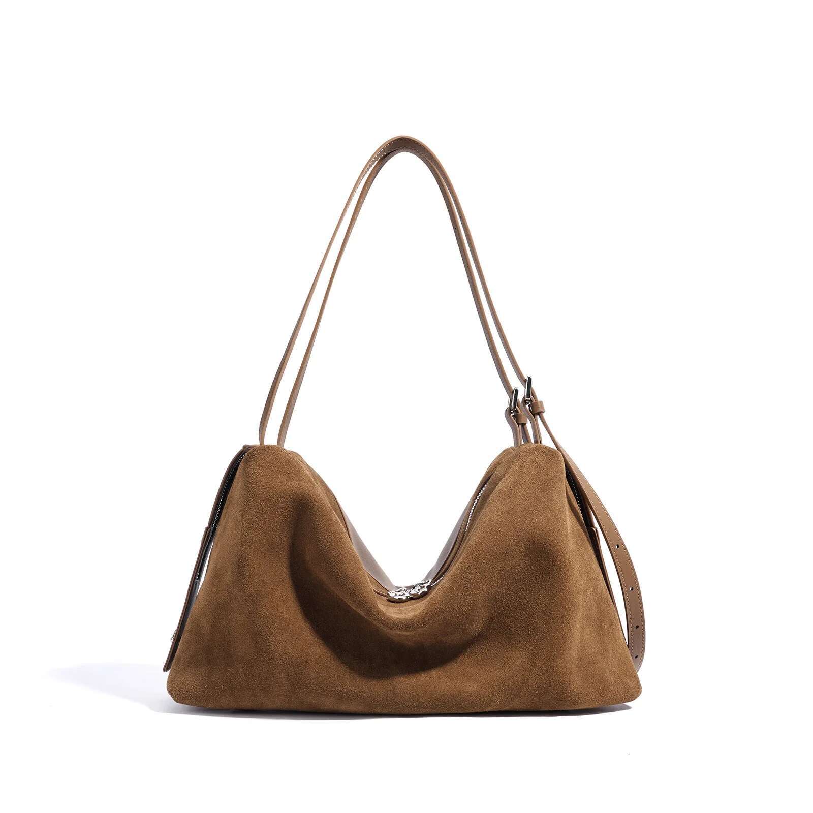 Designer bag handbags women new arrival navy blue suede leather double zipper shoulder bag casual tote handbag soft comfortable elegant style