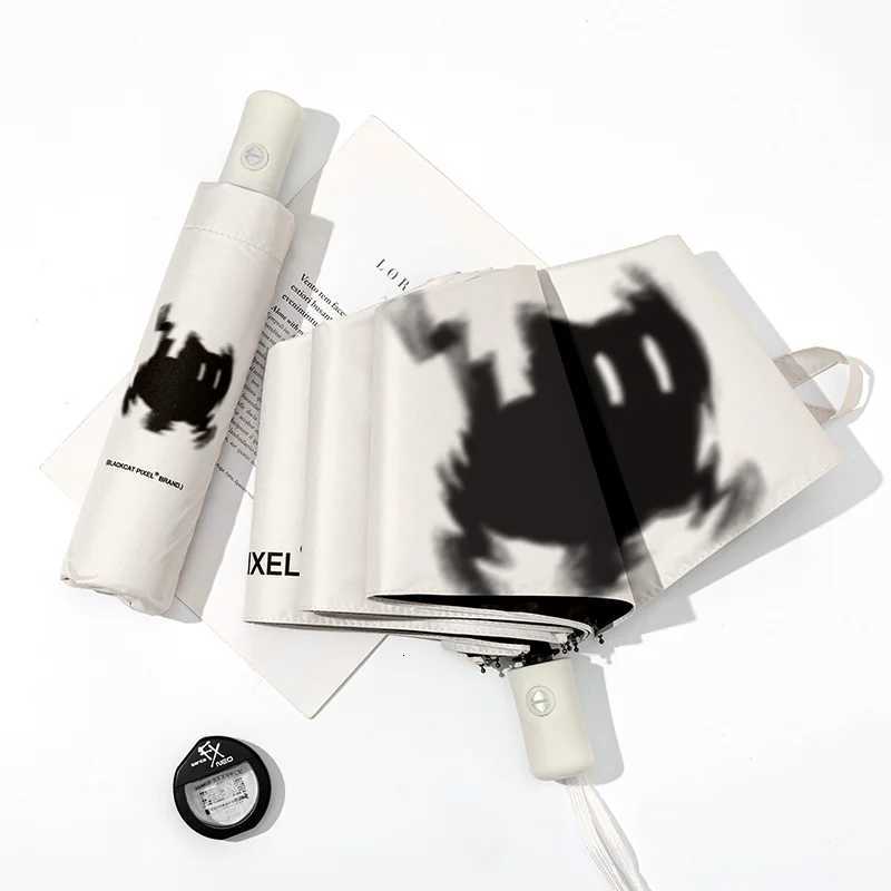 Cat Automatic Umbrella Three-fold Eight-fold Folding Sun and Rain Umbrella Black Gel Sun Protection Umbrella C251117