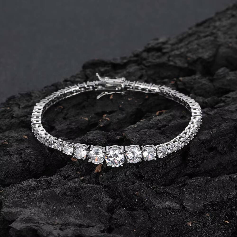 Moissanite New Style Iced Out Jewelry Bling Diamond Tennis Chain Gold Silver Round Cubic Zirconia Tennis Chain Bracelet for Girls Gift