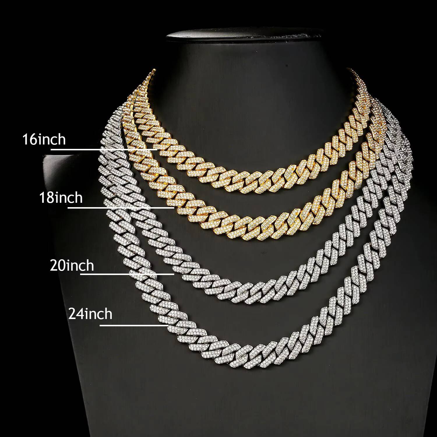 Moissanite 14mm Iced Out Prong Cuban Link Chain Silver Plated Brass Hip Hop Diamond Cuban Chains Necklace for Womens Fine Jewelry