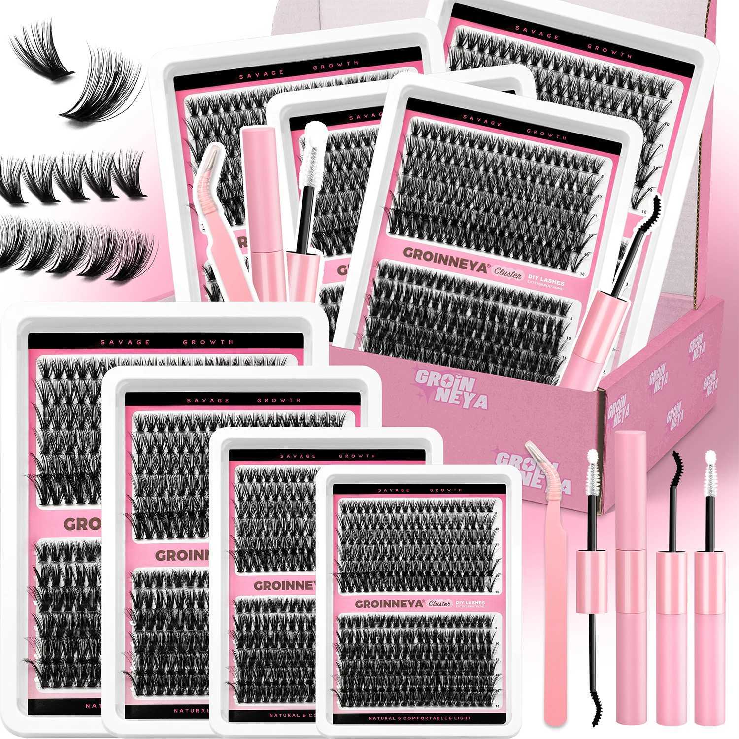 GROINNEYA DIY False Eyelashes Kit High Capacity Individual Lashes Extension Mixed Tray Volume 60P80P Clusters Lashes Set MakeupT251117