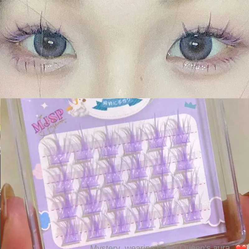 Pink/White/Blue/Purple Colored Eyelash Clusters Manga Lashes Colored False Eyelashes Natural Long Faux Bunche Makeup WholesaleT251117