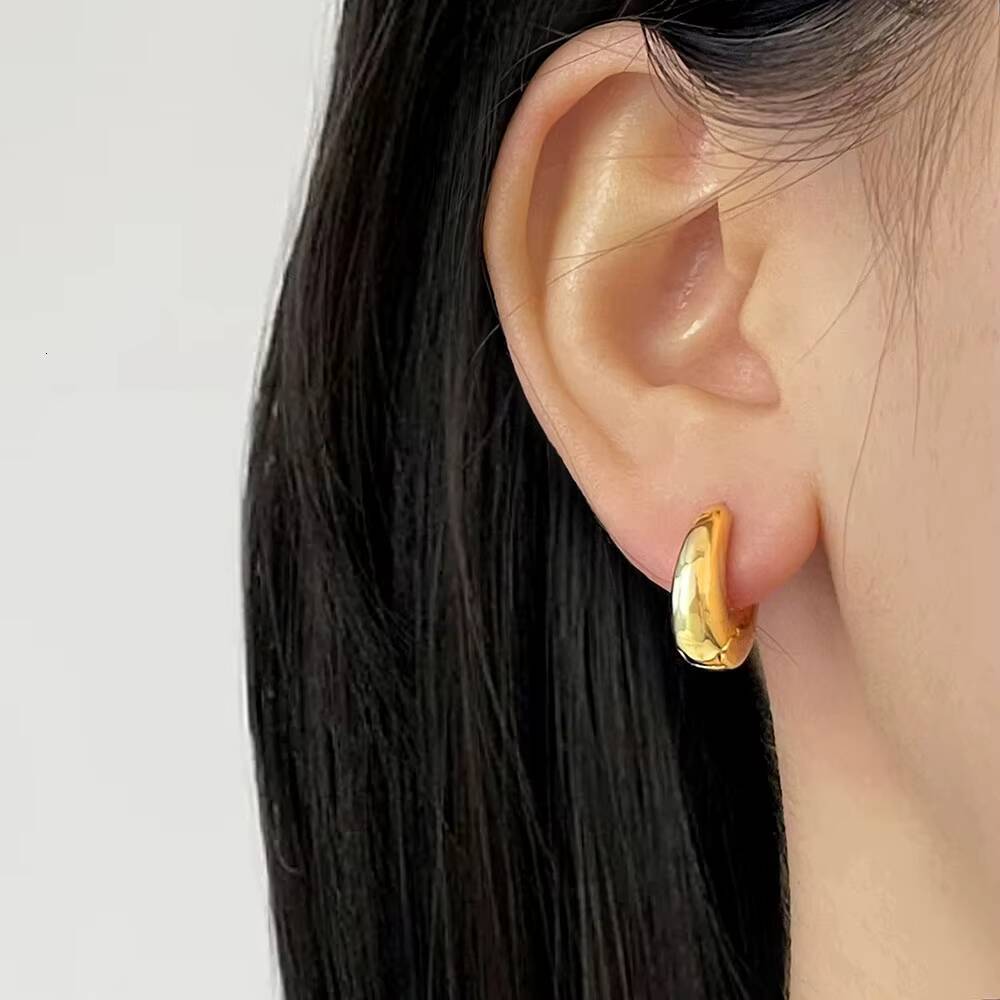 18K Gold Plated Hoop Earrings 925 Sterling Silver High End Polished Chunky Trendy for Weddings and Parties Gift