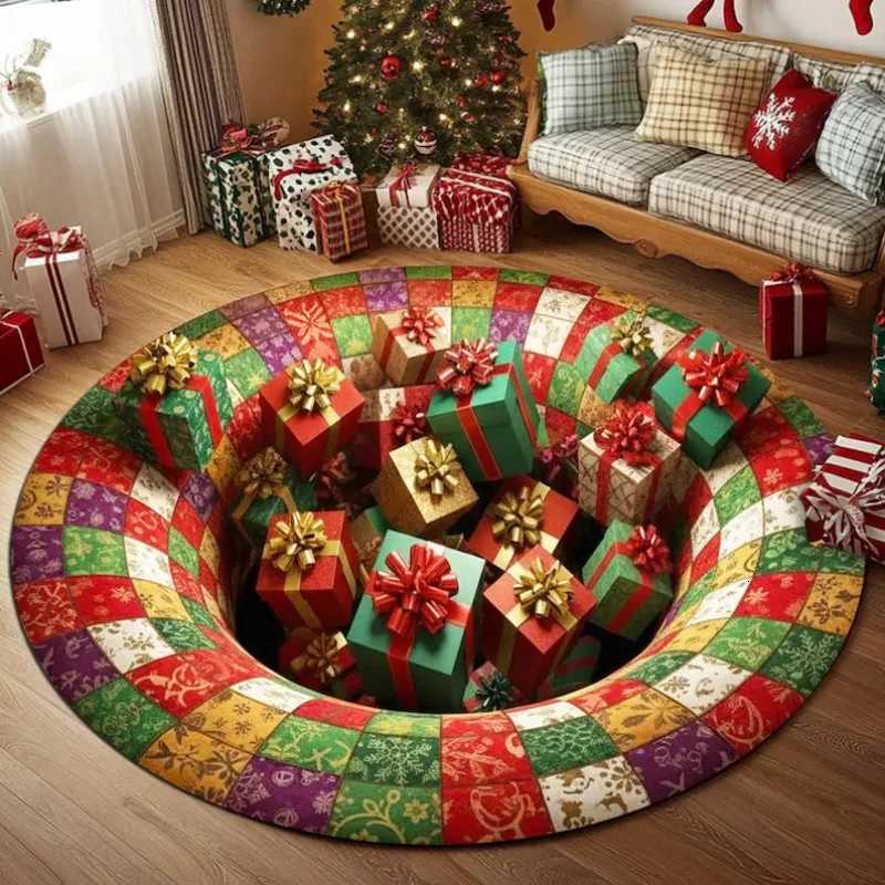 3D Christmas Presents Round Rug Xmas Gifts Design Welcome Mat for Indoor Outdoor Holiday Decor Perfect New Home GiftM251117