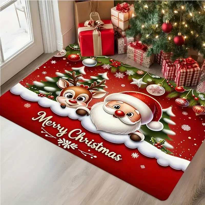 VIKAMA 1PC Santa and Elk Pattern Doormat for Home Holiday Decor Christmas Home Decor Mat Entrance Welcome Doormat Home RugM251117