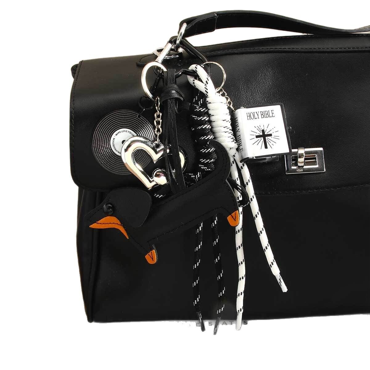 designer bag charm fashion series retro pu dachshund dog small book heart tennis ball braided rope bag pendant keychain wholesale - view 6