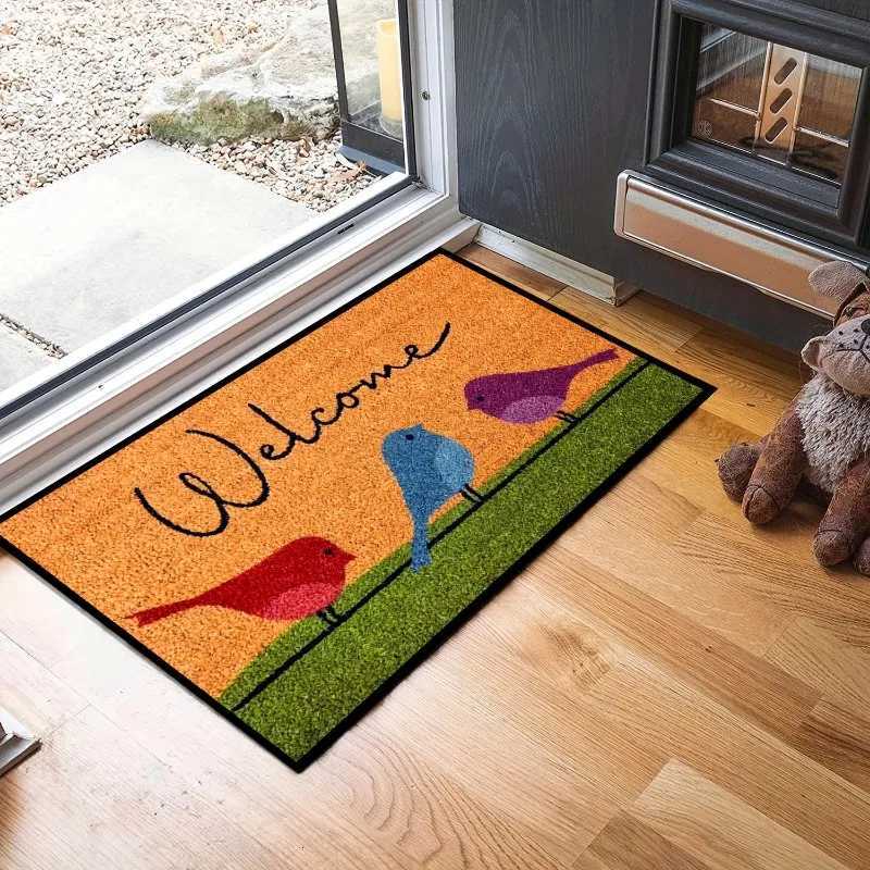 Bird Patterned Doormat Polyester Anti Slip Floral Front Door Outdoor and Indoor Entrance Rug for Home Decoration Felt CarpetM251117