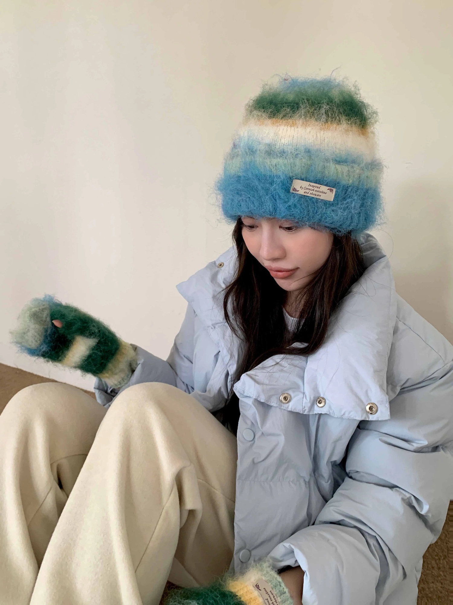 Y2K Colorful hats and gloves Casual Beanies for Women Fashion Knitted Winter Hat Hip-hop Skullies Hat Bonnet Unisex Cap 251114