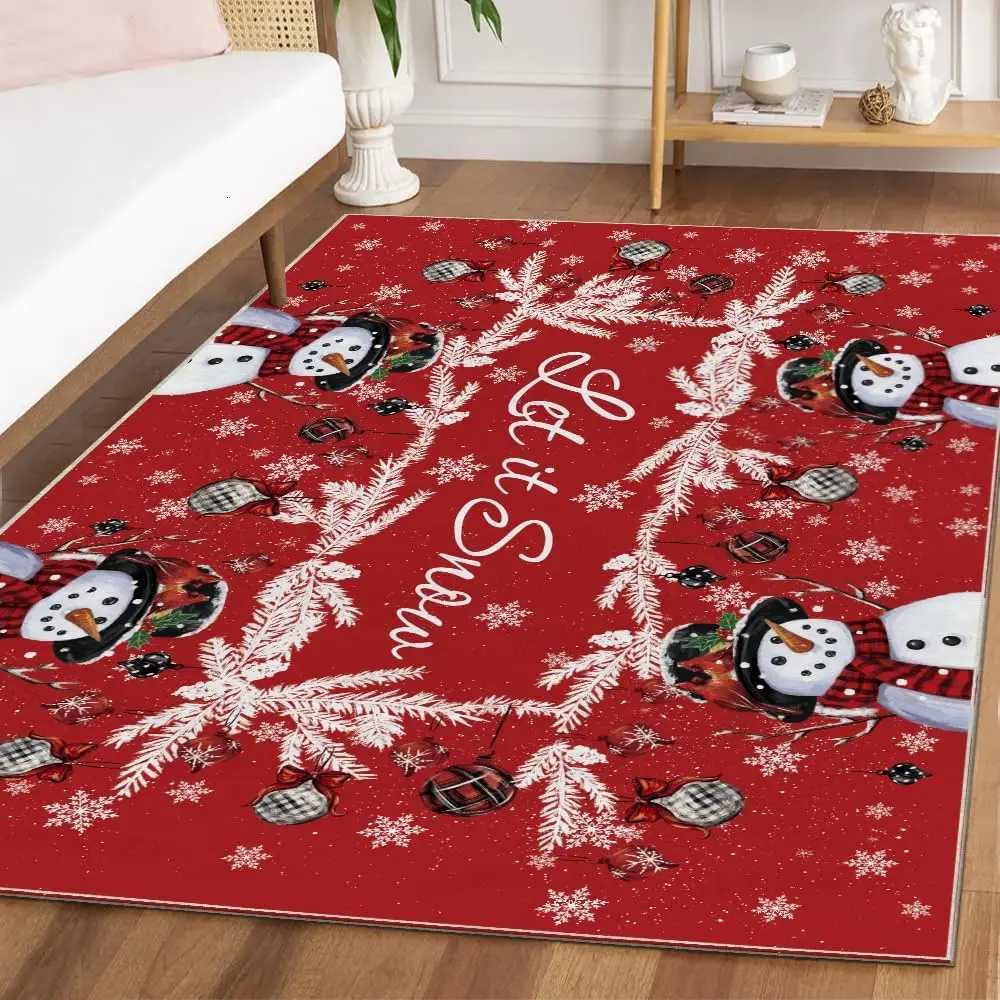 Red Snowman Let It Snow Ball Christmas Area RugXmas Winter Home Decor Low-Profile Washable Area Rugs for Entryway BedroomM251117