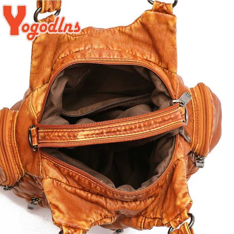 Yogodlns Vintage Soft PU Leather Shoulder Bag Women Large Capacity Handbag Fashion Crossbody Bag Stitching Color Handle Bag sacW251117