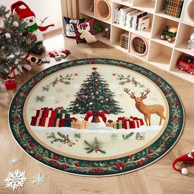 2025 Fleece Anti-Slip Festive Rug Christmas Series Theme Round Carpet Crystal for Living Room and Bedroom DecorationM251117