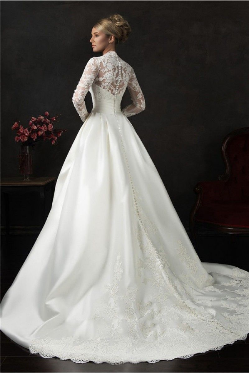 Dresses Bridal Ball Princess Long Sleeves Wedding Gowns High Neck Petites Plus Size Custom Made N17 B0312