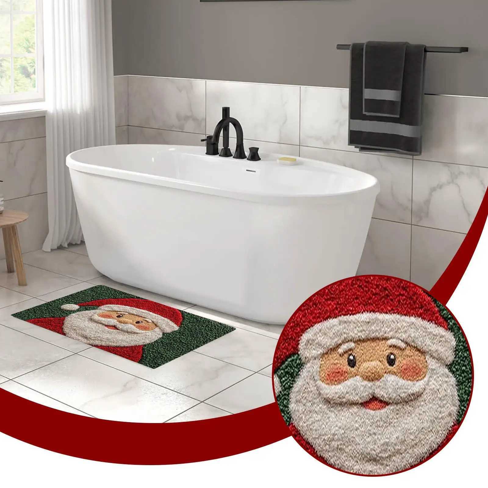 Christmas Bath Mat 80x50cm Santa Claus Anti-Slip Bathroom Rug with Fast Drying Washable for Holiday Home DecorM251117