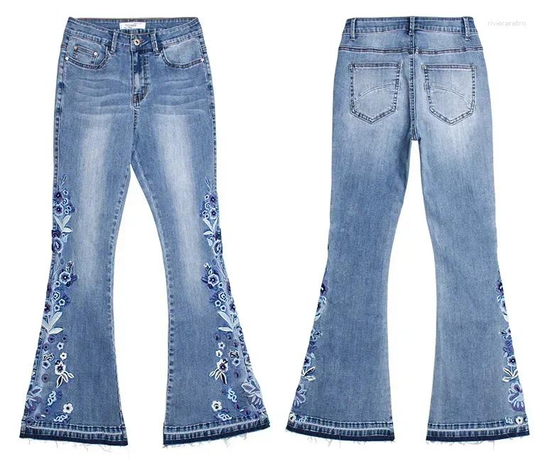 Women's Jeans Flared Woman Embroidery Flower Flare Women Stretch Denim Pants Womens Trousers 2025 Pantalones De Mujer Femme 3xl Z260313
