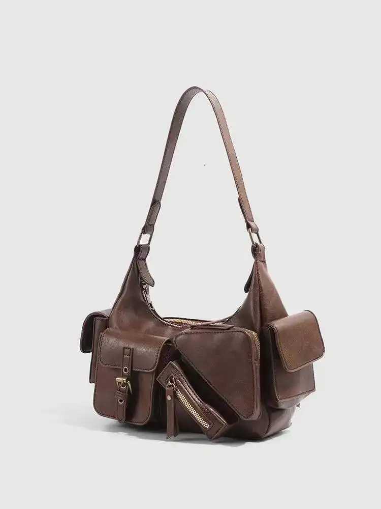 Bloom Retro Y2k Underarm Bag Purse Women High Street Leather Chic Brown Handbag Ladies Vintage Shoulder Bags Bolsos De MujerW251115