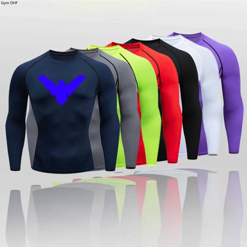 Mens Rashguard Jujutsu Bjj Fitness Running Training Shirt Boxing Shirt Compression Nightwing Printed Top W250417