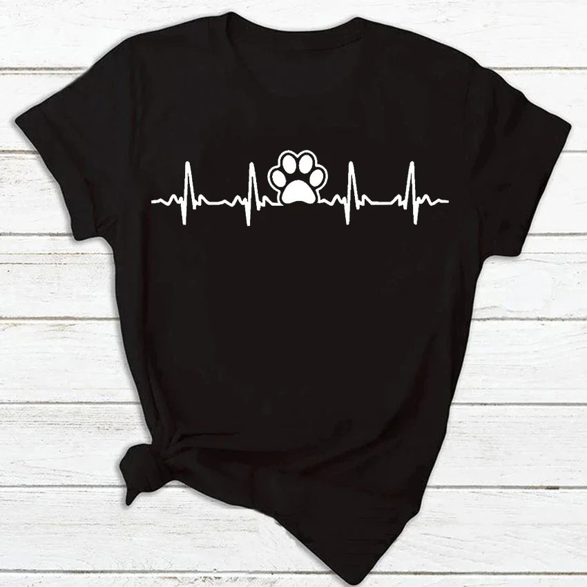 Plus Size Women Dog Heartbeat Print T-shirt Funny 90s Print T Tee Fashion Tshirt for Female Red Shirt Clothes Tops 250417