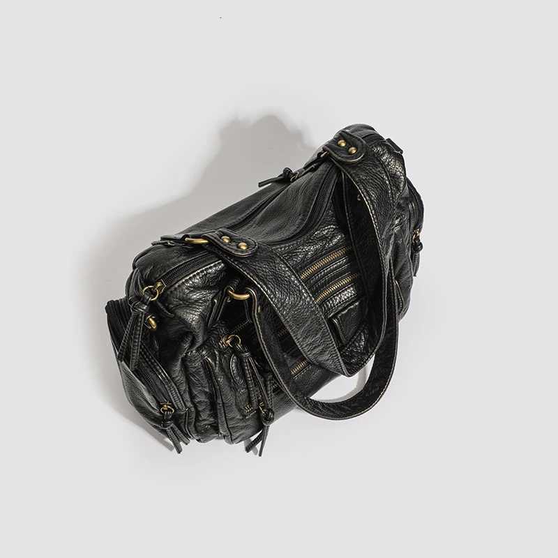 Vintage women male and female Y2K hot girl shoulder bag PU leather zipper pocket shoulder bag large retro casual daily travelW251117