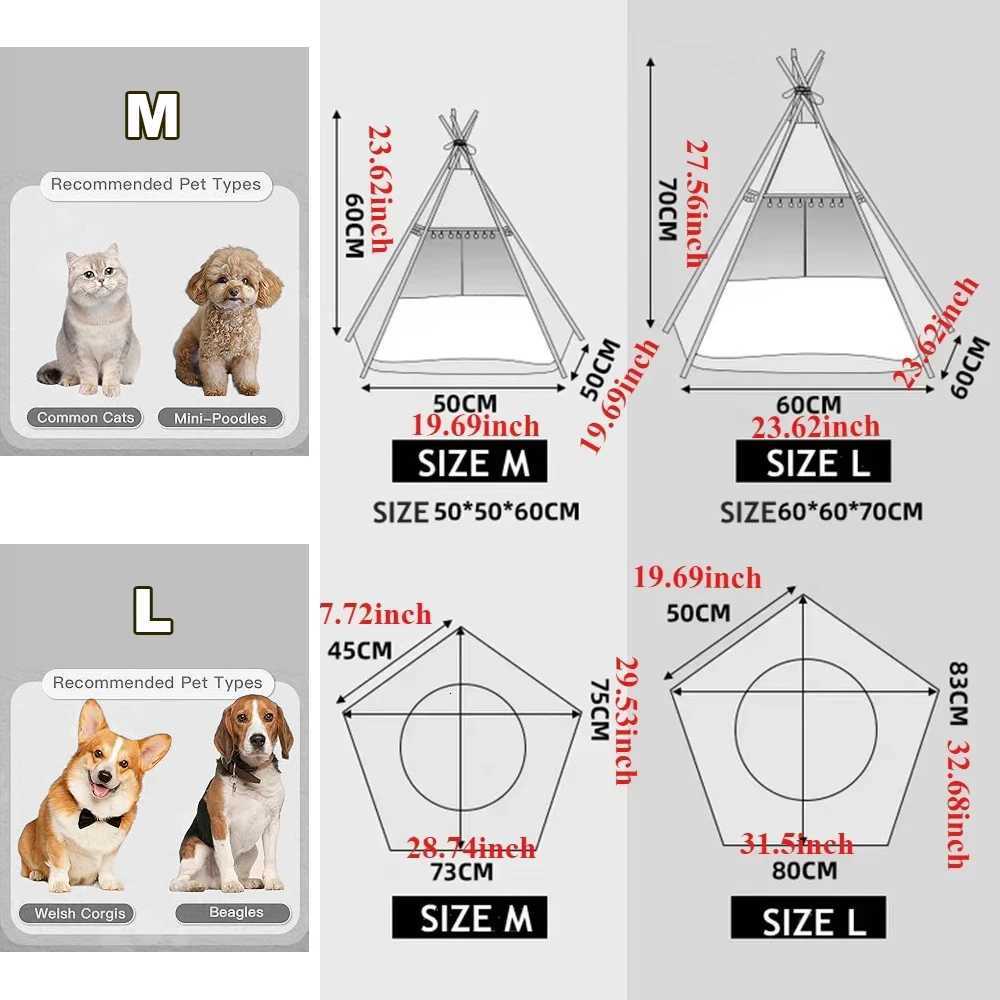Dog/Cat Teepee Pets Tent Portable Dog Tent Bed With Plush Cushion Soft Kennels Play House Removable and Washable Puppy TeepeeM251117