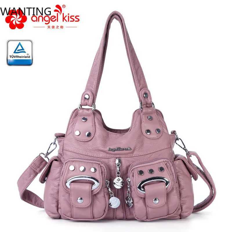 Angelkiss Women Handbag Fashion Small PU Shoulder Bag Soft Hobos Messenger Top-handle Bag Tote Satchel Front Pockets PurseW251117
