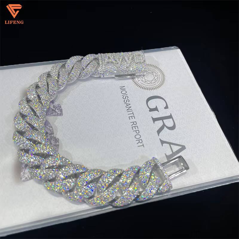 Hip Hop 16mm 3 Rows VVS Iced Out Moissanite Cuban Link Bracelet Custom High Quality 925 Silver Bracelet for Men Women