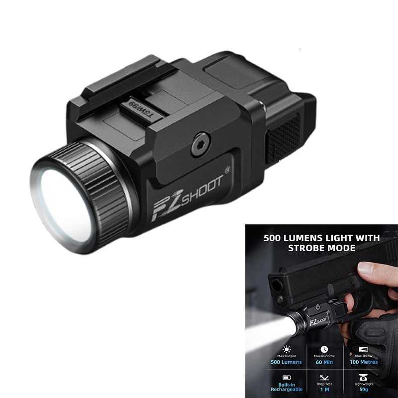 MIDTEN Pistol Tactical Flashlight 500 Lumens Rechargeable LED Light Compact with Strobe Mode for Handgun Picatinny and GL Rails M251117