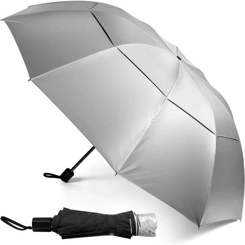 UV Protection Compact Umbrella62 Inch Extra Large Oversize Double Canopy Vented Umbrella Windproof Waterproof for Men and Women C251117