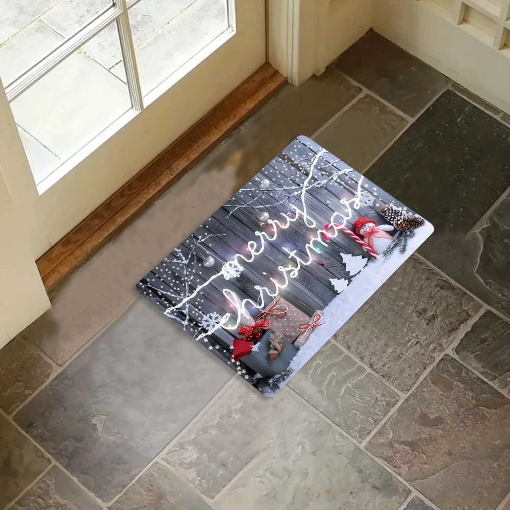 Merry Christmas Snowman and Gifts Non-Slip Floor Mat - Indoor and Outdoor Absorbent Foot Mat Suitable for Home DecorationM251117