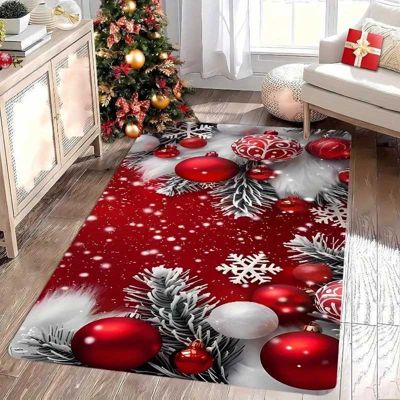 Pine Branch Snowflake Ornament Red Theme Area Rug for Entryway Bedroom Yard Garden - Home Decor Christmas Gift ChoiceM251117