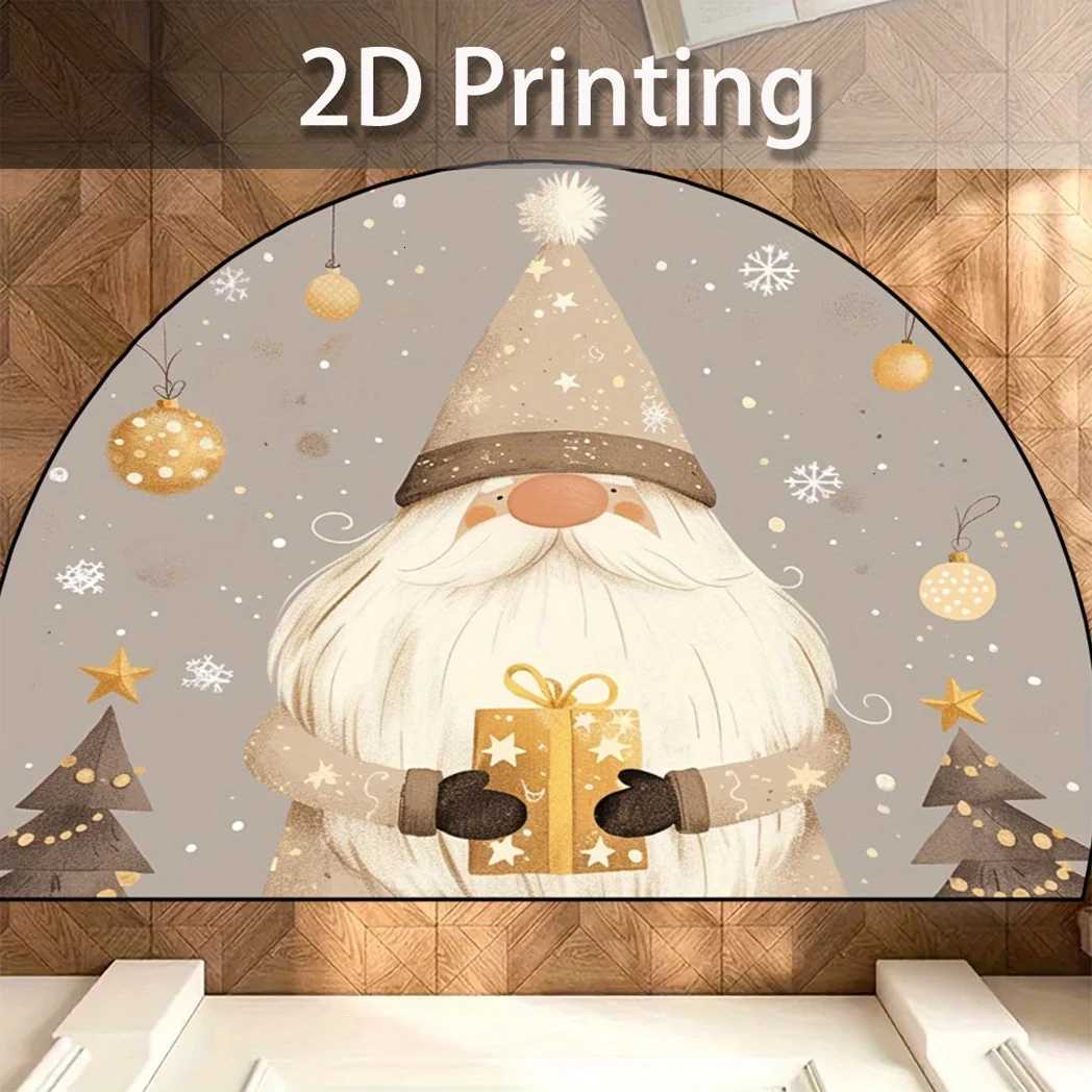 VIKAMA Santa Claus Carpet Christmas Decoration Half Round Door Mat Entrance Carpet Easy to Maintain Home DecorationM251117