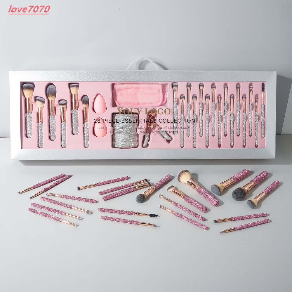 YM Factory Glitz Bling Makeup Brushes Set Wholesale Custom Rhinestone Professional Beauty Makeup Brush Kit Private Label