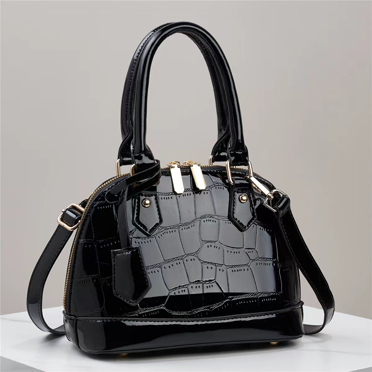 Premium Luxury Bag Women's Stone Texture Shell Bag Fashionable Large-Capacity Glossy Leather Shoulder Handbag Free Shipping